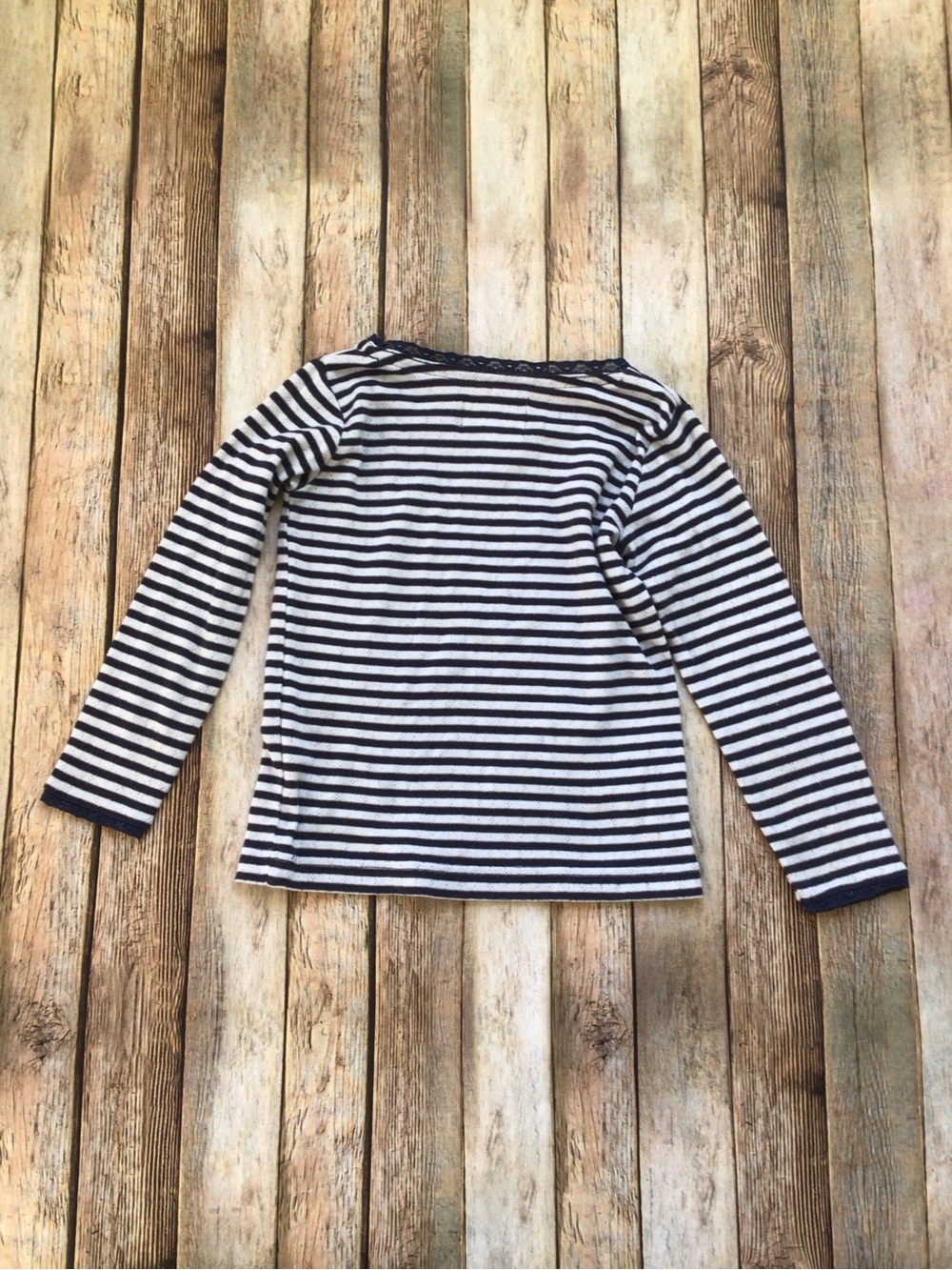 Mini Boden Blue Stripe Pointelle Tee - Picture 2 of 3